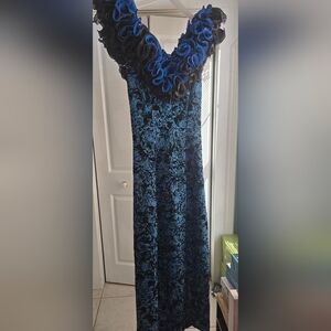 1980s Mike Benet Formals Velvet and Lurex Brocade Dress Size 8 Flaws